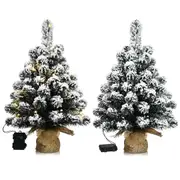 Costway 2Pcs 60CM Tabletop Mini Christmas Tree Xmas Decoration Snowy Tips Warm LED w/Timer Home Gift