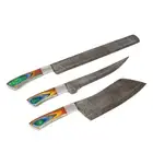 Custom Handmade Damascus steel chef knife kitchen set super sharp