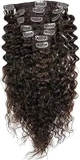 Deep Curly Deep Wave Brazilian Hair 100% Remy Human Hair Clip in Hair Extensions 16 inches (40cm) 80g 7pcs/set, Color #2 Dark Brown