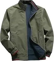 [Qiribati] Men's Jacket Stand Collar Zipper Jackets Contrast Stripe Casual Lightweight Coat