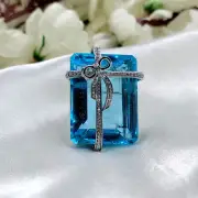 Magnificent Huge Emerald Cut Aquamarine & White CZ Ribbon Gift Bow Brooch Pin