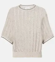 [Brunello Cucinelli] Brunello Cucinelli Sequined open-knit linen-blend top AU 8 beige