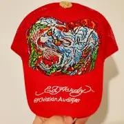 Don Ed Hardy by Christian Audigier Red Hat w. Blue Tiger