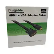 Plugable HDMI To VGA Adapter, 6ft (1.9m) Converter Cable New Sealed Conversion