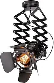 Hobaca® Industrial Vintage LED Ceiling Light - Adjustable Telescopic Spotlight for Cafe, Bar & Shop Lighting - Nordic Style Track Pendant Wall Light (Black Iron Finish)