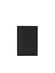 Saint Laurent Cassandre Credit Card Wallet Croc Embossed Leather in Black
