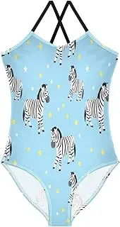 [RPLIFE] Girl Bathing Suits 3-10 Y Beach Apparel, Playful Zebras Light Blue