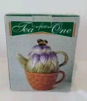 Vintage ~ 3 Piece ~ Purple Flower ~ Ceramic "Tea for One" Teapot and Cup Set