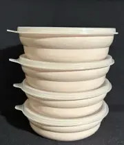 Tupperware Cereal Bowls Set of 4 Ivory Rose Pink 2 Cup Containers w/ Seals New