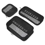 1Set/3Pcs Mesh Toiletry Bag Makeup Cosmetic Bag Zipper Pouch 3 Sizes Black
