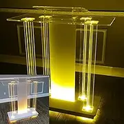 Acrylic Podium, Church Lectern, LED Plexiglass Speech Podium with Casters, Pulpits for Churches, Transparent Floor-Standing Podium with Wide Reading Surface for Church Opening Ceremony Part