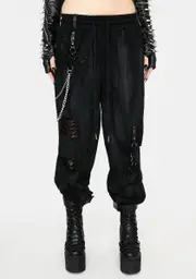 [Devil Fashion] Distressed Joggers With Side Chain Detailing