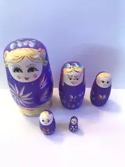 Nesting Wooden Russian Design Dolls Stacking Nested Set of 5 Multicolor set
