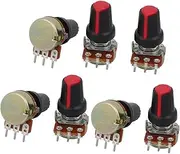Aexit 7Pcs (Control electrical) B25K 25Kohm 20mm Linear Rotary Shaft Audio Taper Potentiometers (96ry278qf342) w Knobs