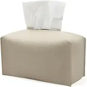 Tissue Box Cover - Rectangular PU Leather Tissue Box Holder Case with Contemporary Finish, Stylish & Modern Design for Home and Office, Fits Standard Tissue Boxes (Beige)