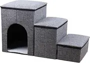 Curved Dog Stairs - Pet Ladder for High Beds - 3-Step Dog Steps with Durable Non-Slip Fabric Cover, Cat Stairs for Small Dogs, Folding Pet Ladder for Small Dogs and Cats, and High Bed Climbing