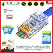 Pass-Through RJ45 Connectors - 100 Gold Plated Ethernet Plugs for Custom Cables