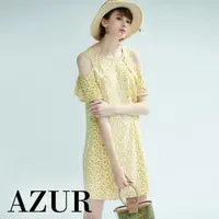 在飛比找momo購物網優惠-【AZUR】復古田園小碎花露肩洋裝-2色
