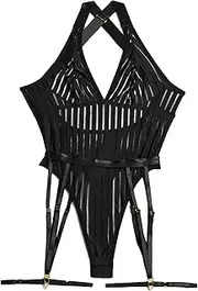 [Zylphorix] Women Stripe Garter Belt Lingerie Strappy Teddy Bodysuit Underwire Babydoll One Piece Striped Lingerie Underwear