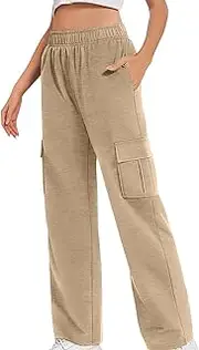 [Generic] Womens Yoga Workout Leg Pants High Elastic Waisted Business Work Trousers Long Straight Suit Cargo Pants Womens Lightweight Pants with Pockets