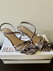 Bleecker & Bond Zena Sz 7.5 M Brown Reptile Print Strappy 2.5" Kitten Heels