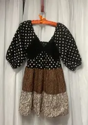 ASOS DESIGN crochet tiered babydoll mini dress in mixed animal print SZ 6