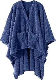 [Mowkim] Wearable Blanket Sherpa Fleece Shawl Blanket with Pockets for Adults Women and Men, Cozy Shawl TV Throw Blankets