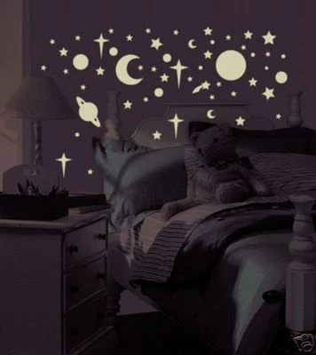 GLOW in DARK STARS MOONS PLANETS wall stickers 258 decals Saturn Earth