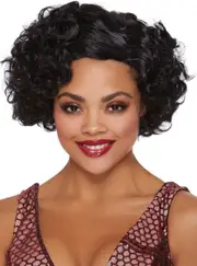 Short Curly Black Womens 1920s Flapper Costume Wig