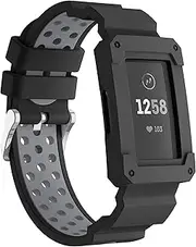 Compatible with Fitbit Charge 3 Band with Case, Silicone Bands with Shatter-Resistant Protective Frame for Fitbit Charge 3/SE (Black&Grey)