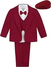 [A&J DESIGN] Baby Boys Suit, 5Pcs Gentleman Tuxedos Outfits Jacket & Shirt & Vest & Pants & Hat