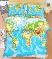 3D Blue World Map 97 Bed Pillowcases Quilt Duvet Cover Set Single Queen AU Lemon