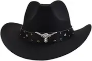 [ZJSCNBE] Unisex Vintage Western Style Felt Hat Winter Autumn Imitation Wool Cowboy Cowgirl Jazz Cap