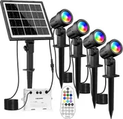 RGB Solar Spotlights Outdoor - 4-in-1 Solar Garden Lights with Remote Control and 12 Color Modes