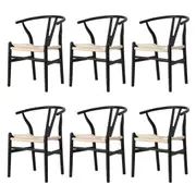 Oikiture 6x Dining Chair Wooden Hans Wegner Chair Wishbone Cafe Lounge Seat Black
