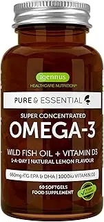 Pure & Essential Omega-3 Wild Fish Oil & Vitamin D3, High Strength Omega-3 EPA & DHA, Triglyceride, Lemon, 60 capsules
