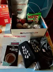 PlateCrate Classic -Monthly Box Of Baseball Treasure -YL-NIB Shirt, Socks, Gum