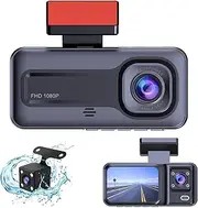 Dash Cam Front and Rear and Inside 1080P Full HD 3 Way Dash Cam 3 Cameras Vidoe Recorder,Night Vision, 170°Wide Angle, WDR, 24H Parking Mode,32g
