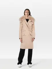 Pink Wool Fox Fur Collar Long Coat