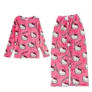 Hello Kitty Cartoon Pajamas Pyjamas Set for Women Girls, Long Sleeve Kawaii Shirt Pants Sleepwear Nightwear Rose Red M