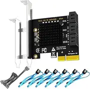 GLOTRENDS SA3026-C 6-Port PCIe X4 SATA Expansion Card with SATA and Power Cables, Compatible with Windows,Linux,Mac OS,NAS