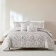 Lush Decor Zara Floral Block Reversible Comforter 5 Piece Set King/Cal King Misty Rose - Floral Comforter - Block Print Bedding Set - Vintage Coquette Decor
