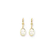 14k Yellow Gold 9x7mm Oval Cubic Zirconia Leverback Earrings