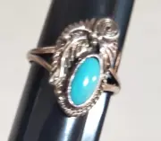 Native American Navajo Turquoise scroll, leaf Ring Sterling Size 8.5