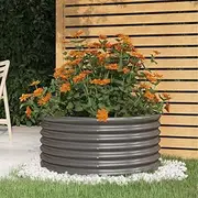 Raised Garden Bed, Elevated Planter Box Plant Container Powder-Coated Steel 80x80x36 cm Grey