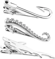 [EMSea] Set of 3 Silver Tie Clips: Fish Hook, Octopus Limb, and Shark - Clothing Accessories for Men and Boys (Copper)