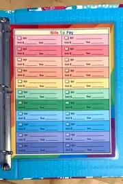 Bills to Pay (Rainbow) Two Sided Laminated 3 hole punch Binder Reusable Sheet
