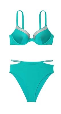 Victoria’s Secret Swimsuit bombshell Push-up Bikini Set 34B S rhinestone accents