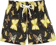 [RPLIFE] Swimming Clothes for Boys, Anti Chafe Swim Trunks for Boys 2 T, Golden Butterflies Black