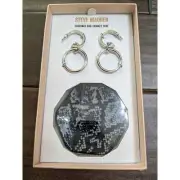 Steve Madden Silver-Tone Hoop Earring snake print Trinket Tray Gift Set MSRP $32